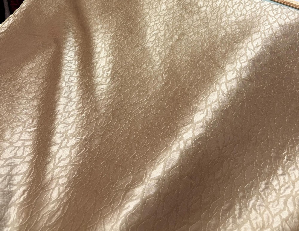 Silk Jacquard Brocade Fabric: Goldfish Beige Leaf Design – 54″ Wide
