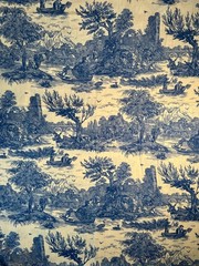 Fabric – RARE French Toile Country Pastoral Romantic Riverbank Sold BTY x 60″ W
