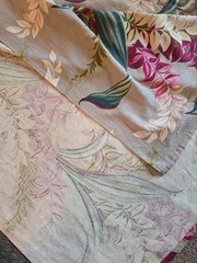 MCM Vintage Barkcloth Leaves 2 Pc 79Lx 45 Multi Red Green Ivory Grey