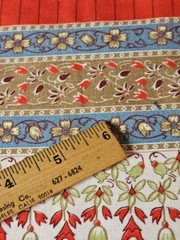 Vintage Border Print Fabric Flowers Beige Red Blue 1 Yds 21″ L x 41″ W Cotton