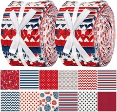 40 Pcs 4th of July Patriotic Fabric Strips – Red, White & Blue Quilting Bliss
