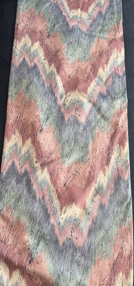 VTG 80s Stanley King Chevron Flame Fabric Screen Print Blue Pink Green 56 X 82