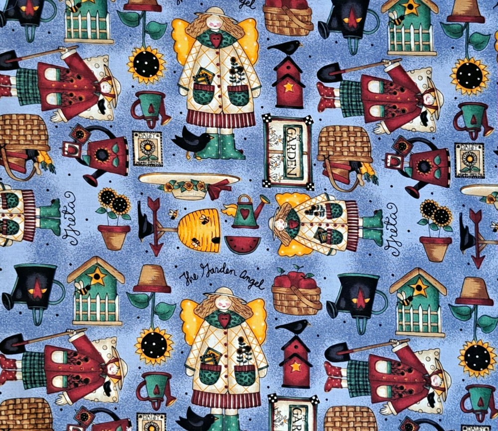 1 Yard Vintage Debbie Mumm Garden Angels Blue 100% Cotton Sewing Fabric