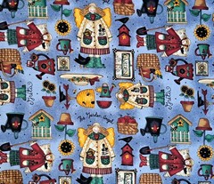1 Yard Vintage Debbie Mumm Garden Angels Blue 100% Cotton Sewing Fabric