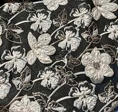 Black Silver Gold Floral Metallic Brocade Fabric 58” Width Sold By The Yard