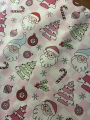 Christmas Fabric Pink Santa Candy Canes Trees Ornaments By The Yard