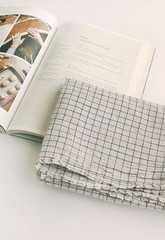 French Blue Check & Stripe Washed Cotton Linen Fabric made in Korea by the Yard
