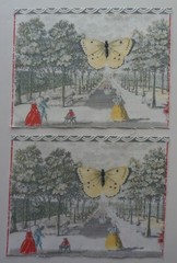 Cotton Fabric – People, Trees, Butterfly 2 Pieces 4 7/8″ Tall x 6 1/2″ Wide