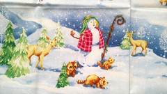Fabric Red Rooster “O’ Snowy Night” 4 Pc Sampler Snowmen as Holy Family $8.95