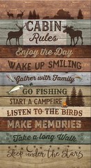 24″ X 44″ Panel Cabin Rules Lodge Phrases Wood Gray Cotton Fabric D688.91