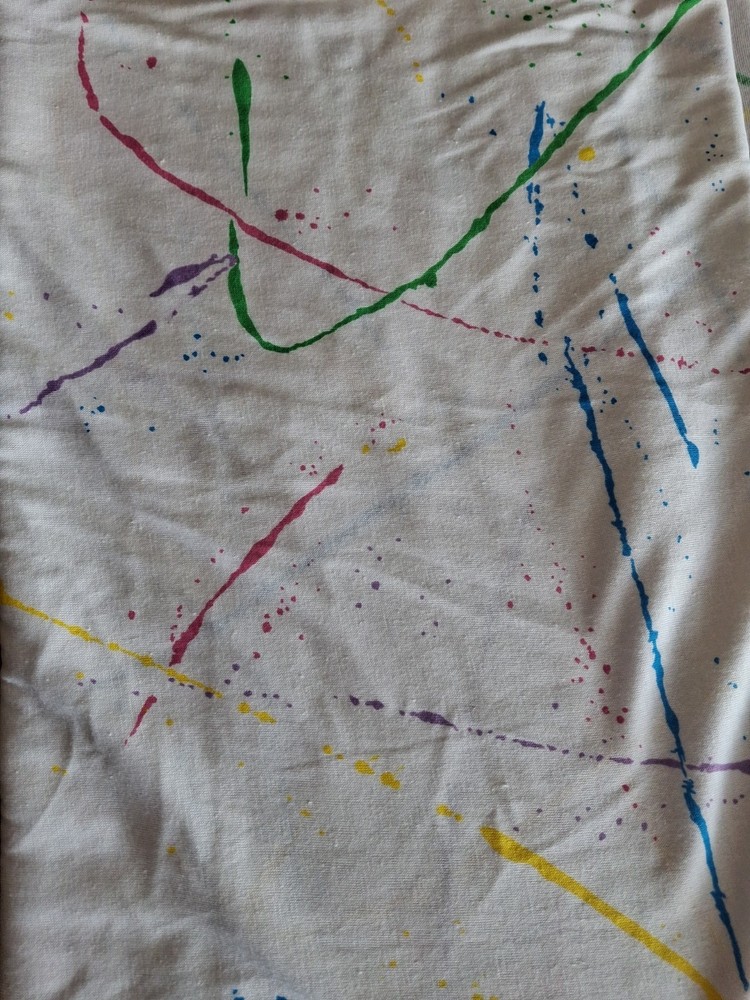 Vintage Knit Stretch Fabric-White With Paint Splatters-Pink Blue 1.5yd x 54″A