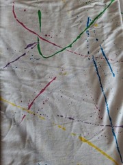 Vintage Knit Stretch Fabric-White With Paint Splatters-Pink Blue 1.5yd x 54″A