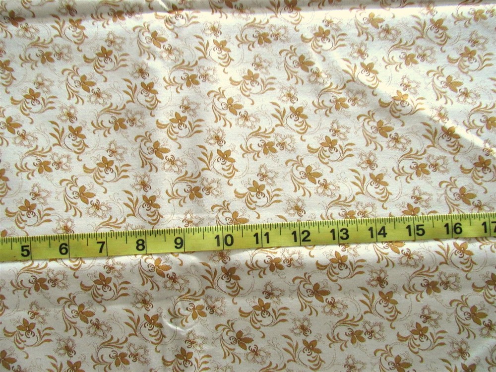 1 yd 100% Cotton Fabric Cream with Golden Flowers & Leaves