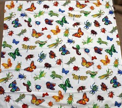 Cotton Fabric Hemmed Square Bright Colorful Insects Tablecloth Or Other Uses