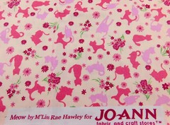 Pink ,Mauve Cats & Flower on Ivory Meow by M’Liss Rae Hawley JoAnn Fabrics 1.5yd