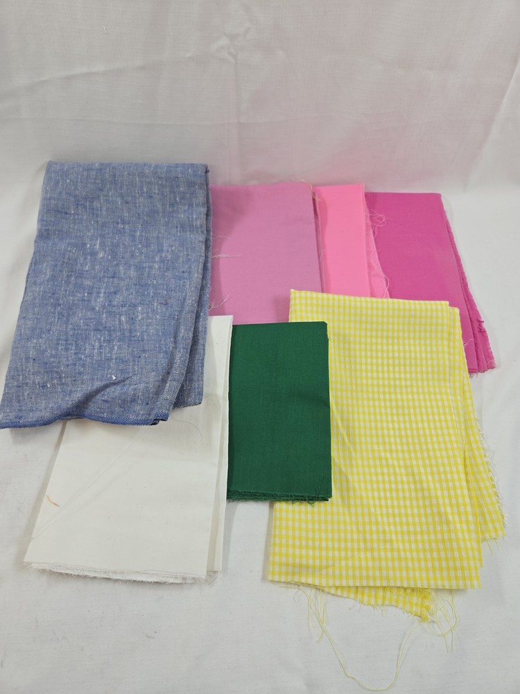 Assorted Fabric Scraps Remnants Lot Mixed Colors Blue Pink Green Yellow White