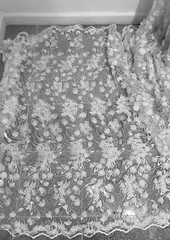 White 3D Flower Embroidered Silver Sequins Lace Fabric 50in Sold By The Yard