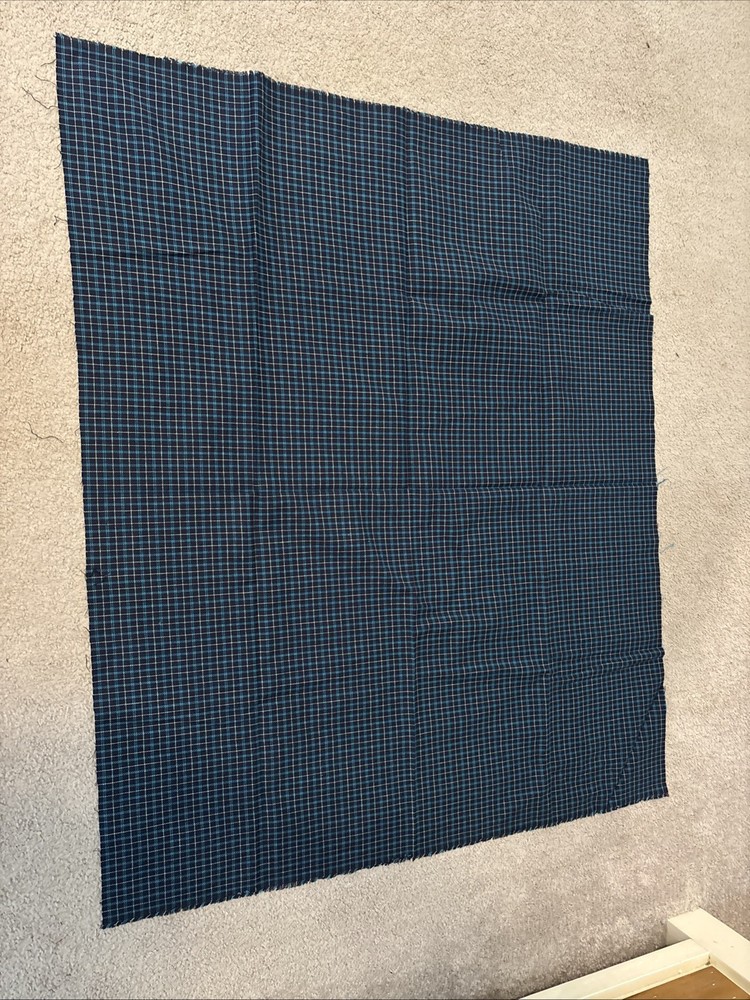 Vintage Blue Plaid Stretchy Cotton Like Fabric 36 By 43 Inches