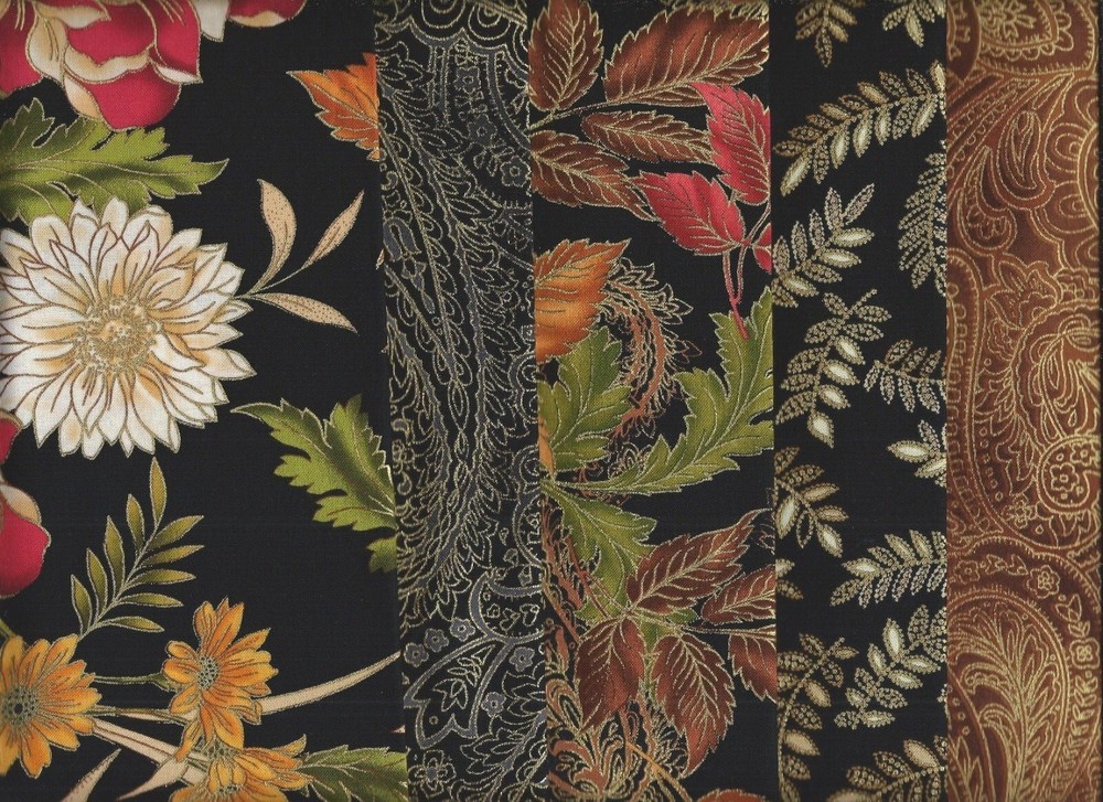 “Radiance”, Floral & Paisley, Metallic, Kanvas Studio, Set of 5 fat quarters