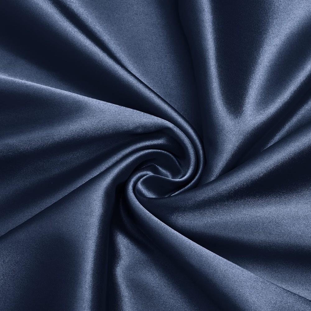 Charmeuse Satin Fabric by The Yard, 60 Inch Wide Navy Blue Satin Fabric Shiny…