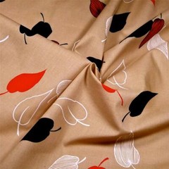 Vintage Burlington Quilt Weight Cotton, Black Red Leaves on Tan 59″ W by 28″ L