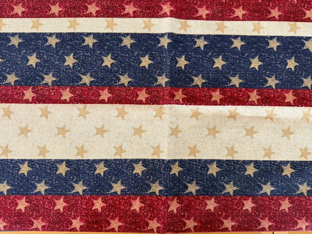 Stripes with Gold Glitter Stars Red Blue and Beige Background OOP 11/2 Yard