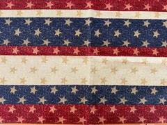 Stripes with Gold Glitter Stars Red Blue and Beige Background OOP 11/2 Yard