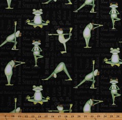 Cotton Frogs Frog Yoga Poses Exercise Words Cotton Fabric Print BTY D669.32