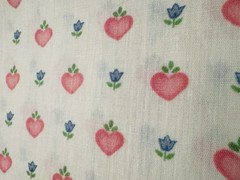 Vtg Country Pink Hearts Blue Tulips Cream Cotton Fabric Quilt Sew Folksy 36×45