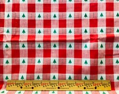 Homespun Christmas Plaid with Trees Fabric 33” X 59” New