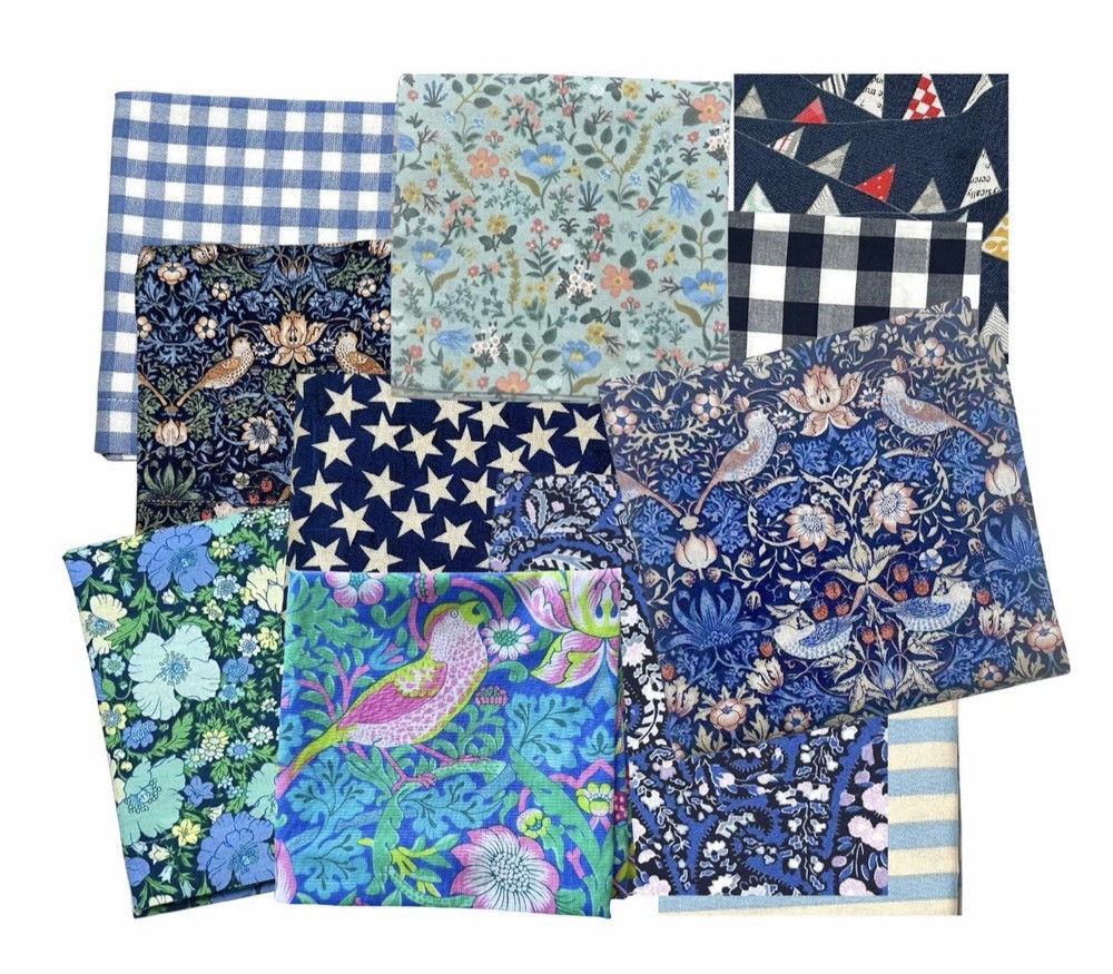 Blue Scraps – Quilting Cotton by the half pound in various sizes, prints