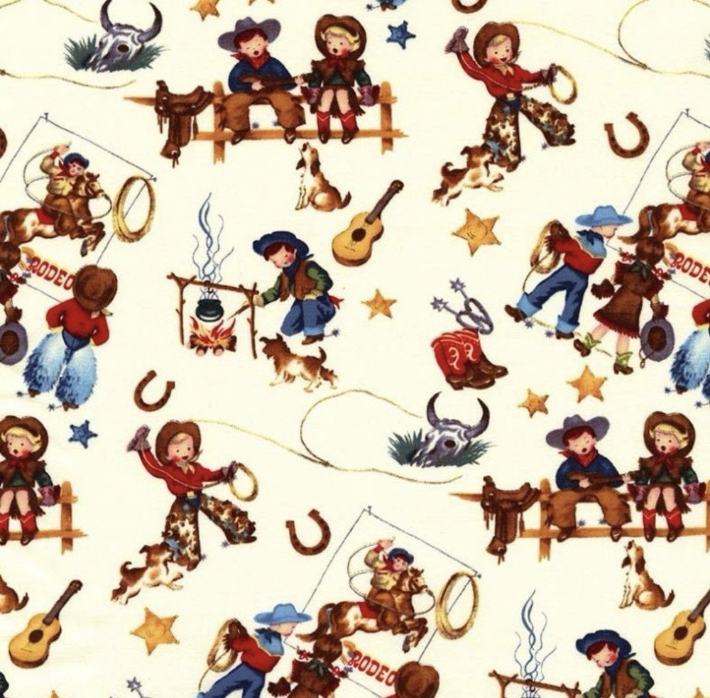 Rodeo Kids Cotton Fabric by Michael Miller- Cowboys, Rope, Cowgirls Western BTY