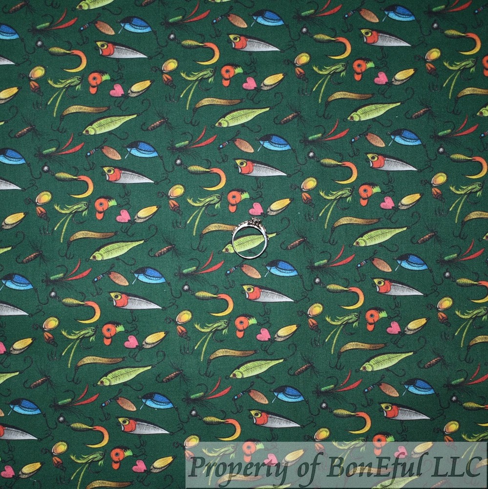 BonEFul FQ Cotton Quilt Dark Green Fly Fish Lure Hook Rainbow Bait Sea Water Boy