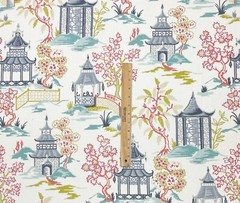 BALLARD DESIGNS SUKI BLUE CHINOISERIE VILLAGE MULTIUSE FABRIC BY YARD 54″W