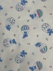 1 Yd Vintage White Corduroy Fabric Bear Balloon Blue Polka Dot Star 60W Juvenile