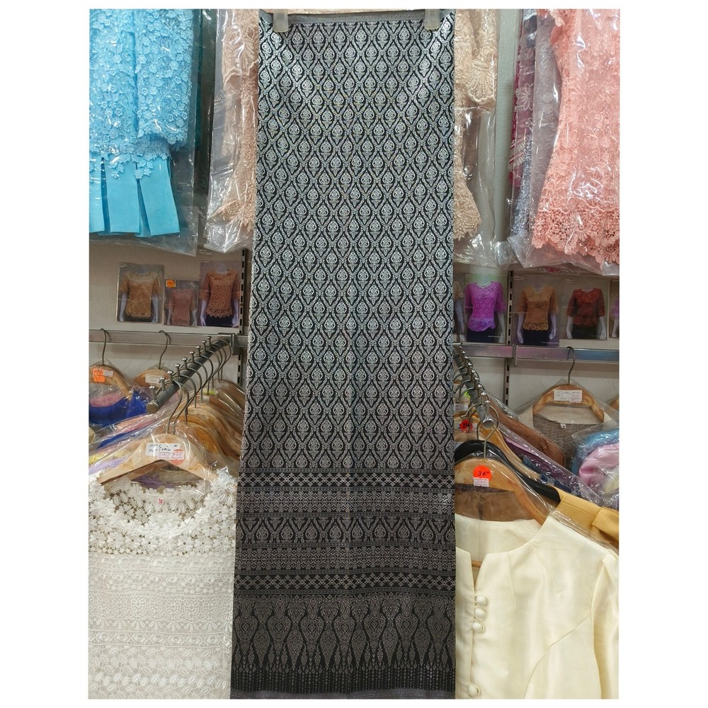 Black Thai Silk Fabric Brocade Traditional Pattern Ideal for Dress & Skirts