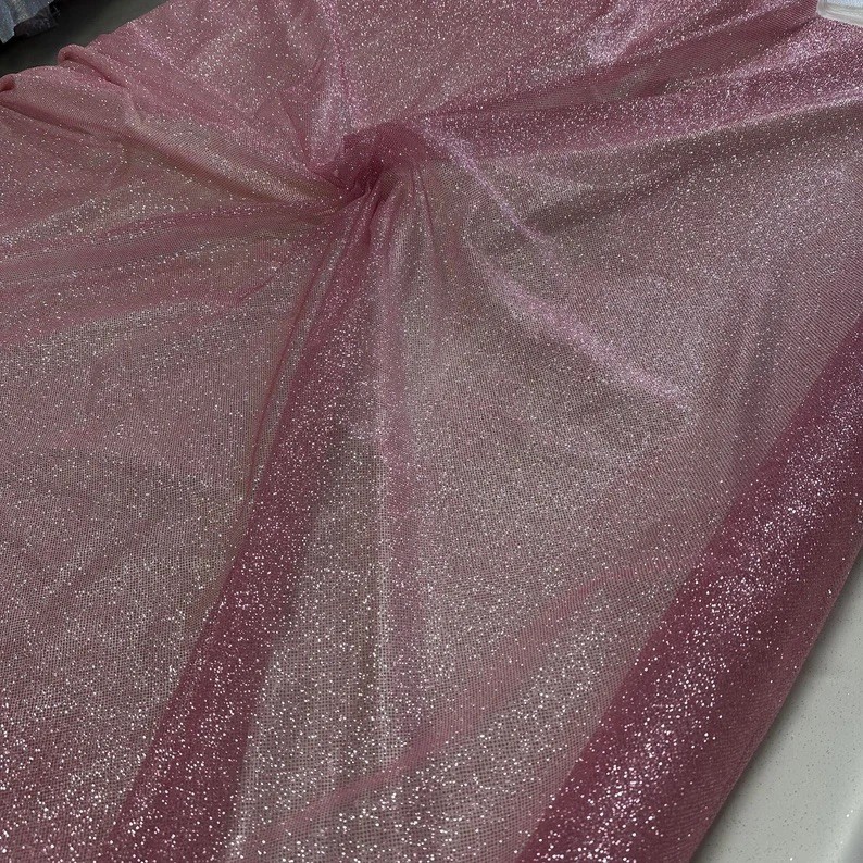 Pink Glitter Mesh Tulle Fabric 60” Wide Sparkle Sheer By The Yard