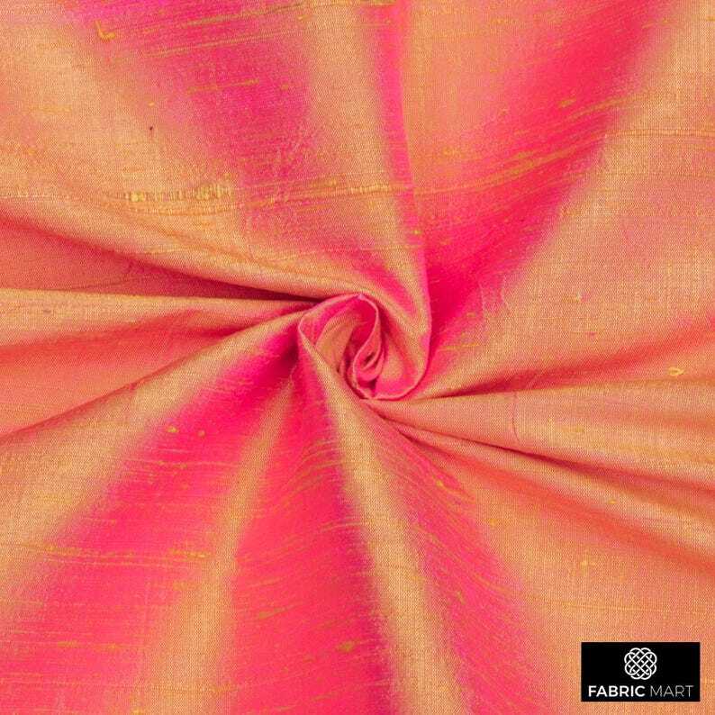 Gold, Pink 100% Pure Silk Fabric By The Yard, 41 inches width Gold Silk Fabric