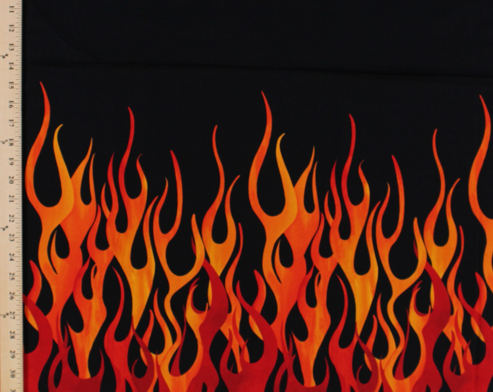 Cotton Fire Flames Blaze Black Border Cotton Fabric Print by the Yard D572.21