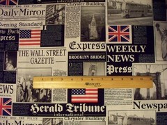 LONDON NEWSPAPER WEEKLY NEWS UK USA FLAG NEWSPRINT COTTON FABRIC FQ
