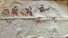 Vintage Hand Painted Fabric Dutch Kids Cat Kitty Donkey Burro Angels Cotton