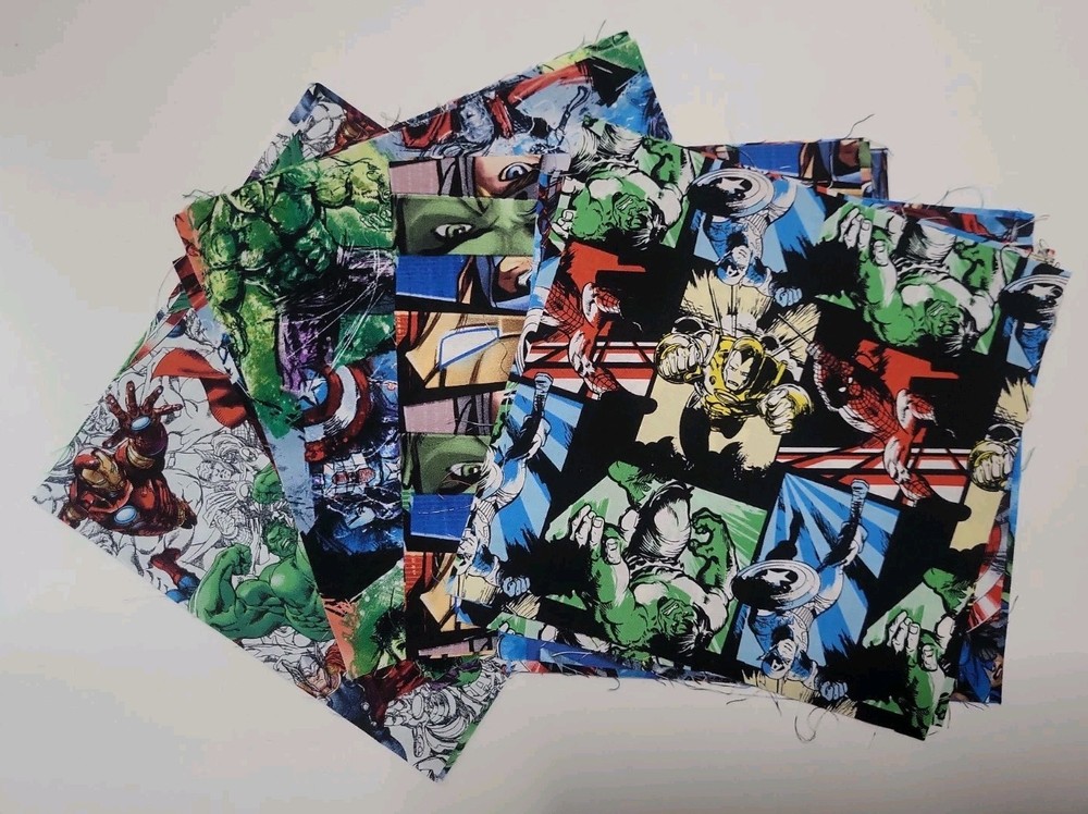 Lot of 15 Avengers Marvel Quilt Blocks 8.5″ Cotton Fabric Squares 5 Designs