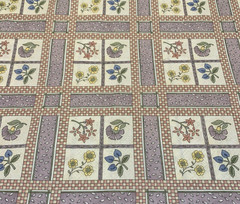 Vtg Floral Fabric By Debbie Mumm For SSI Grid Pattern Muted Lavender Cream BTHY