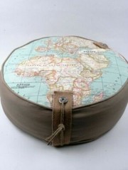 WORLD MAP 2 Globe Atlas Furnishing Fabric Cotton Material 55” wide SKY BLUE