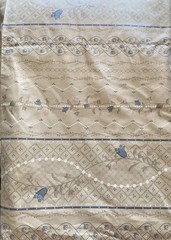 Med Blue Pink Flowers on Lt Tan Striped Chintz Heavy Fabric 5.5Y Cottagecore