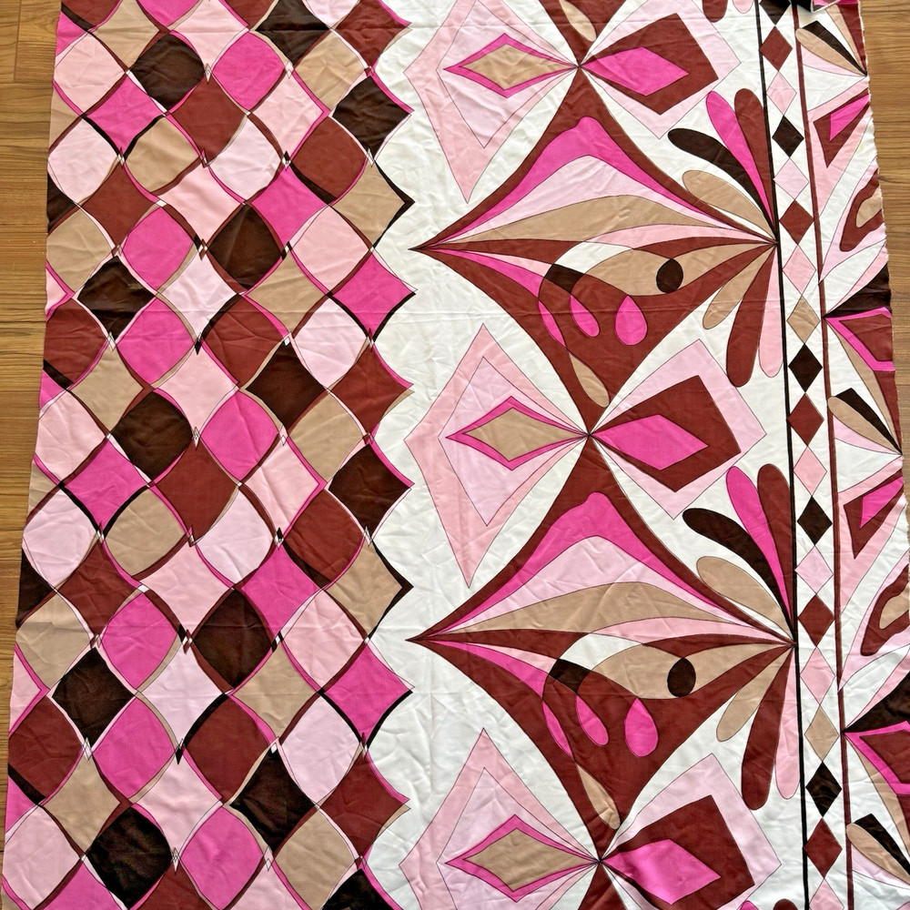 Vintage Pink Groovy Silky Polyester Apparel Fabric Harlequin Border Print 58″x40
