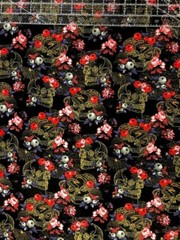 SKULLS, SNAKES AND ROSES COTTON FABRIC 1 YARD 36″ X 44″ PERFECT FOR FACE MASKS 