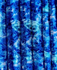Gorgeous Vtg Polyester Abstract Floral Fabric 59”x2.1Y Light & Dark Blue