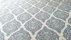 Damask Pattern Woven on Cream Chenille Medium Blue Small Design 3Yards Nice!