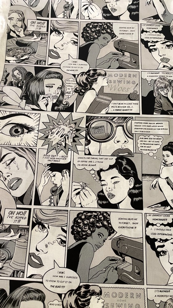 Alexander Henry Fabric Sewing Woes 2017 Black White Cotton Novelty Print 2 Yards